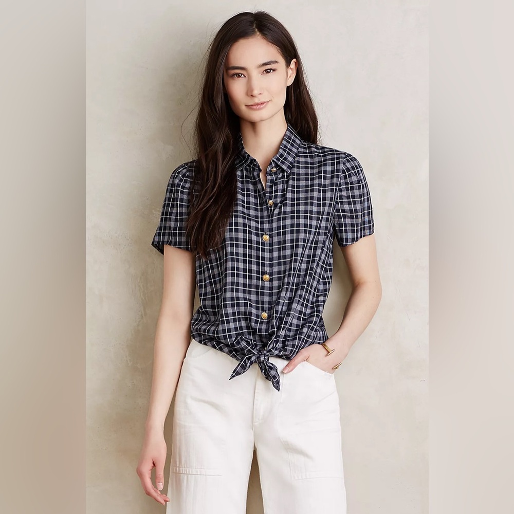 Paper Crown Anthropologie Lake District Button Down Plaid Navy Small